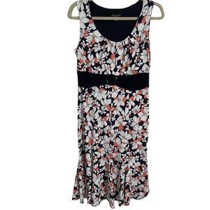 PERCEPTIONS Floral One Piece Dress Sleeveless with Faux Belt Size M
